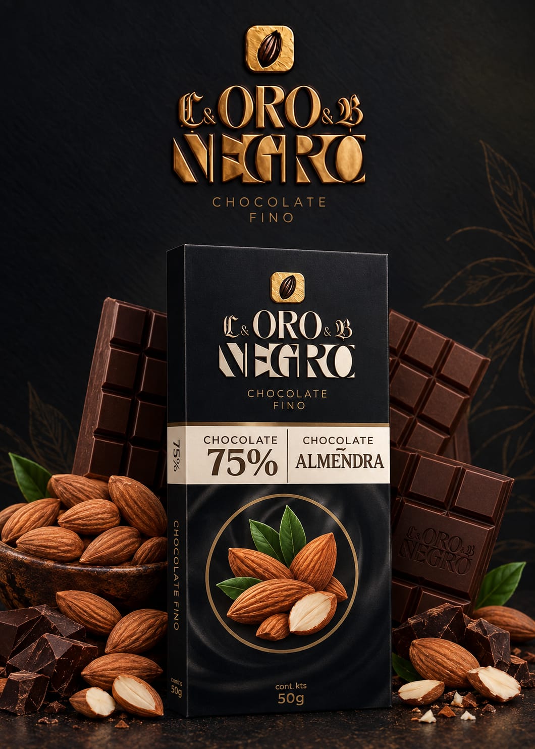 Oro Negro Chocolate con Almendra 75% Cacao bar