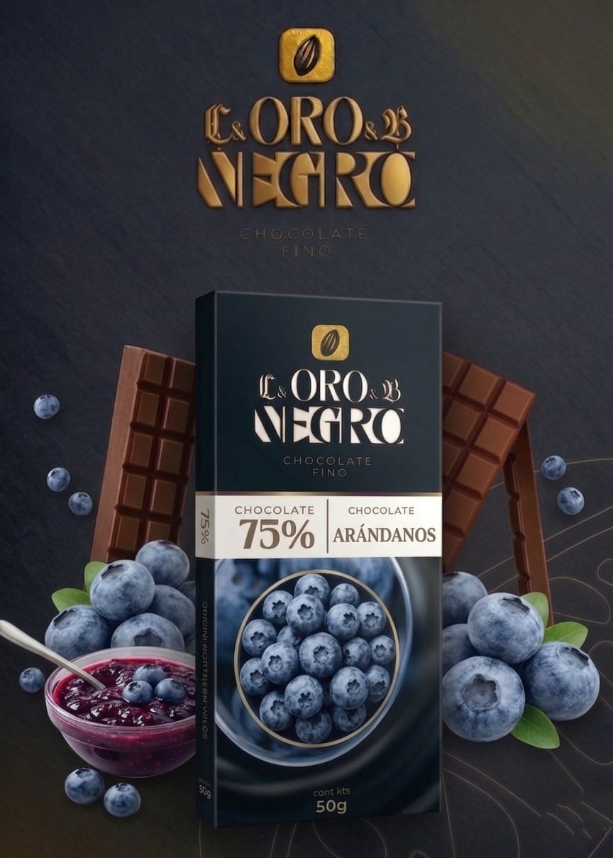 Oro Negro Chocolate con Arándanos 75% Cacao bar