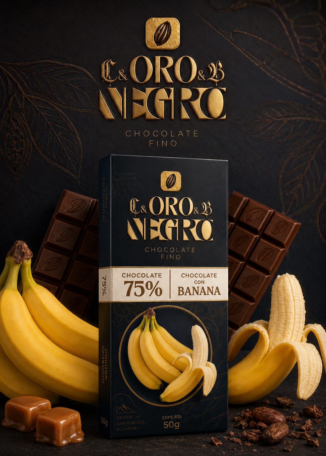 Oro Negro Chocolate con Banana 75% Cacao bar