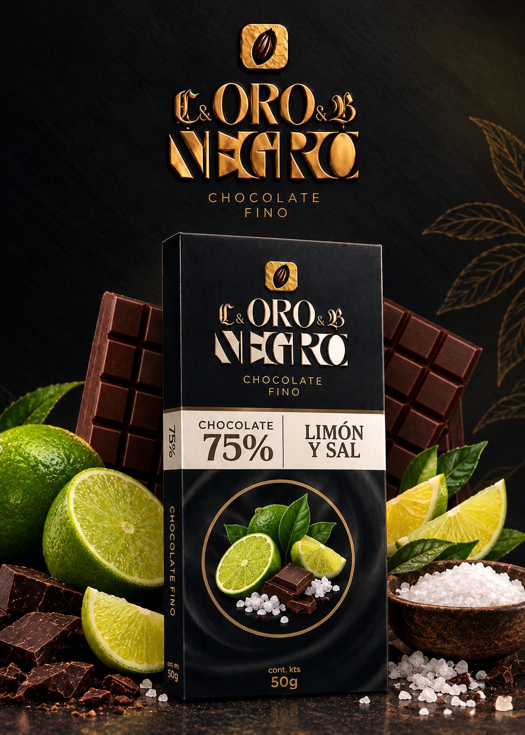 Oro Negro Chocolate con Limón y Sal 75% Cacao bar