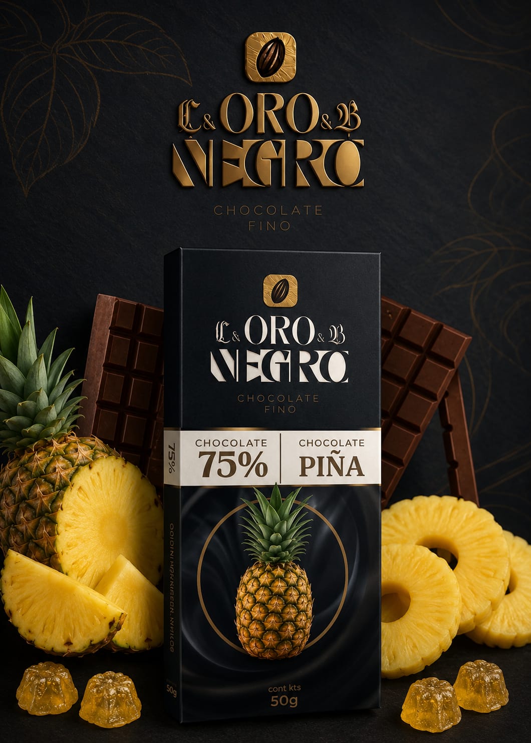 Oro Negro Chocolate con Piña 75% Cacao bar